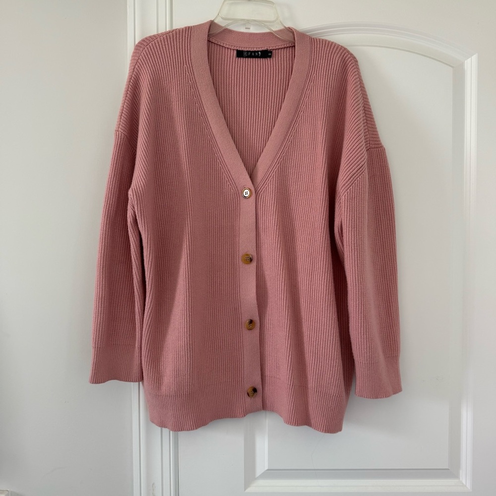 Pink V-Neck Button-Up Women's Sweater
